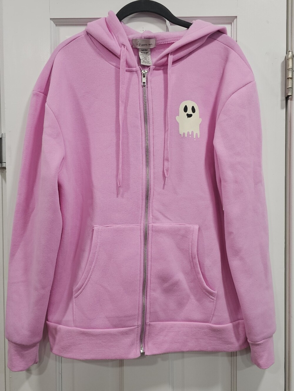 New "If It Were Me" Pink Halloween Ghost Zip Up Hoodie Sweater Sweatshirt Medium